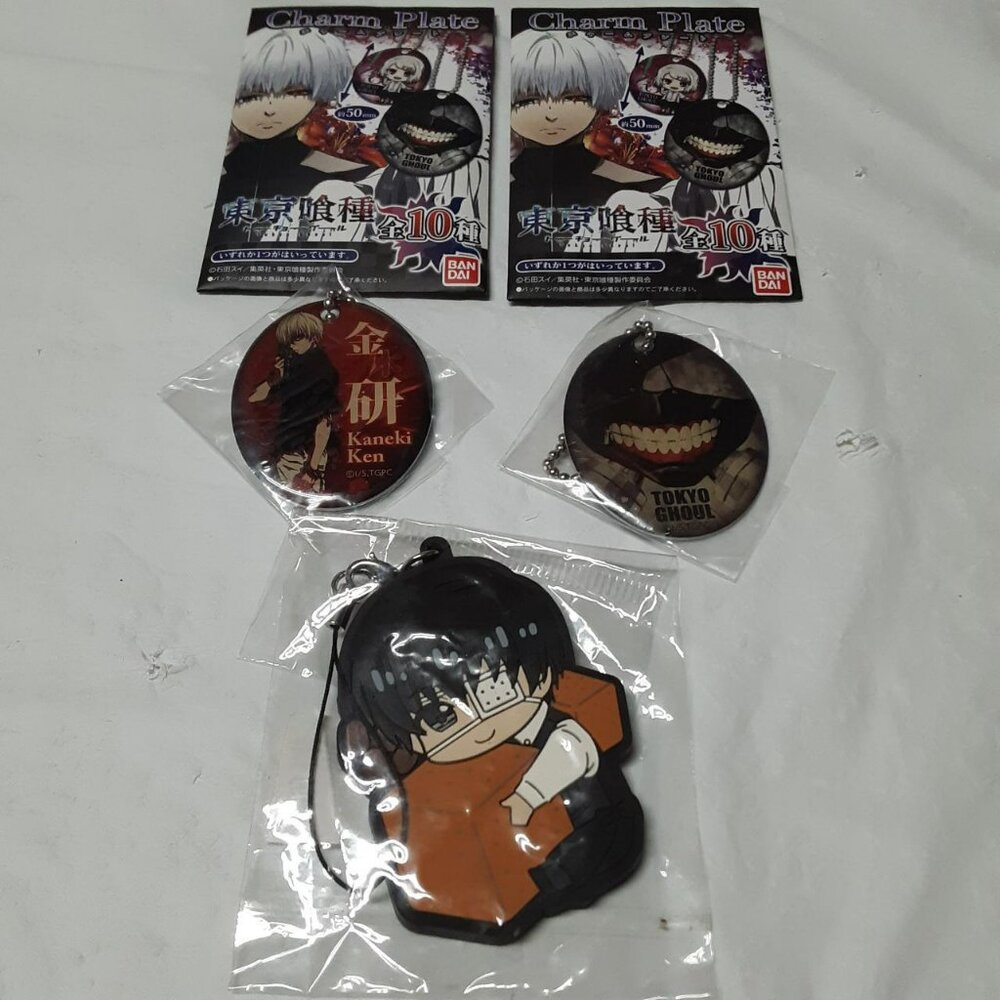Tokyo Ghoul Anime Lot Ken Kaneki Metal Charm Keychain Rubber Strap Bandai Japan